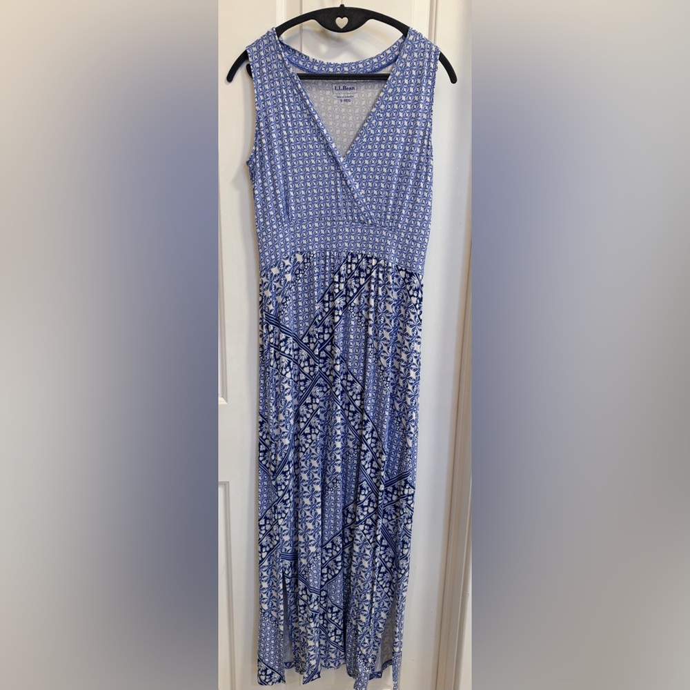 L.L. Bean Blue White Sleeveless Maxi Dress Size Small Reg